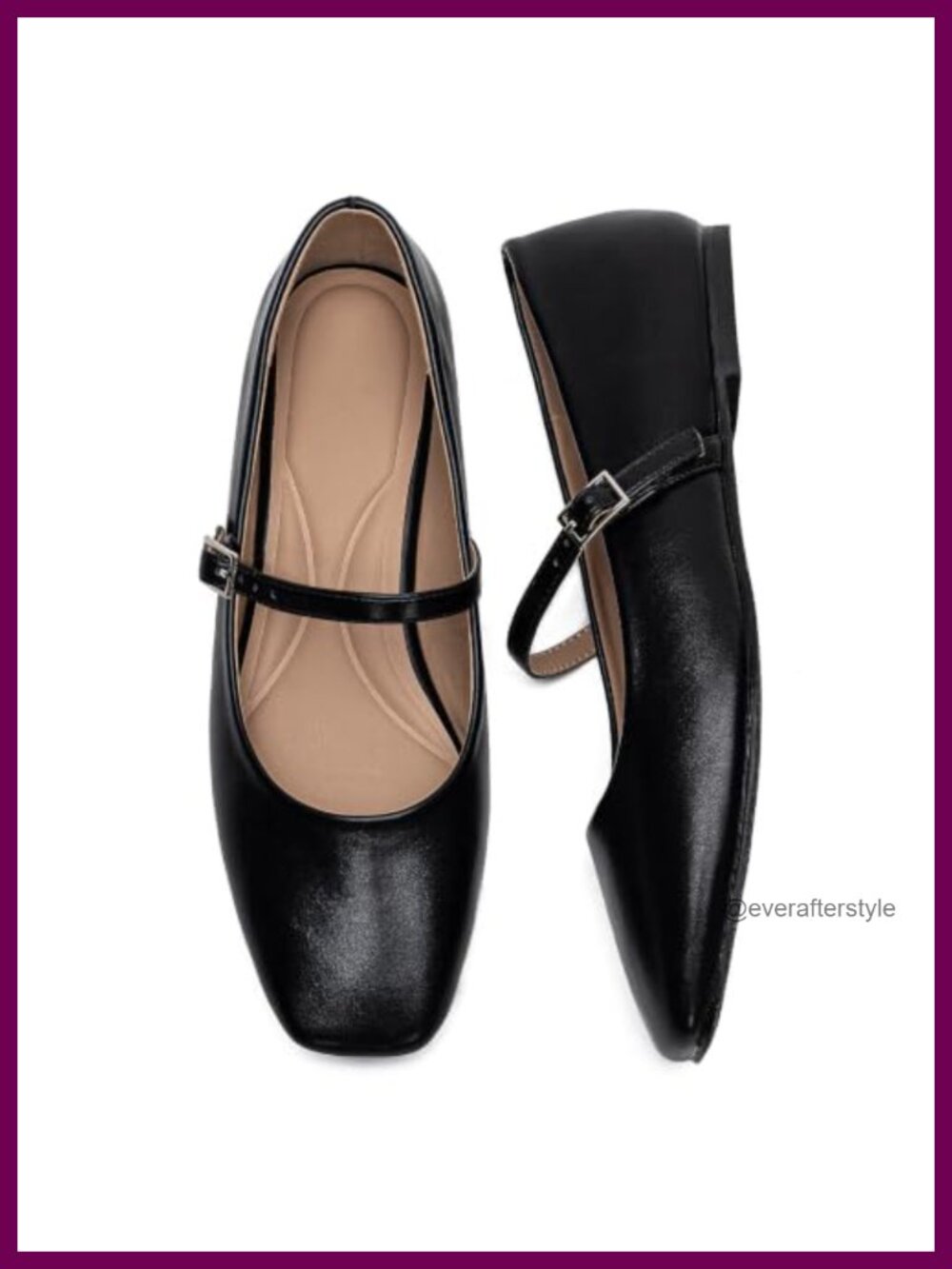 Square Toe Mary Jane Flats Waterproof PU Adjustable Strap Comfortable